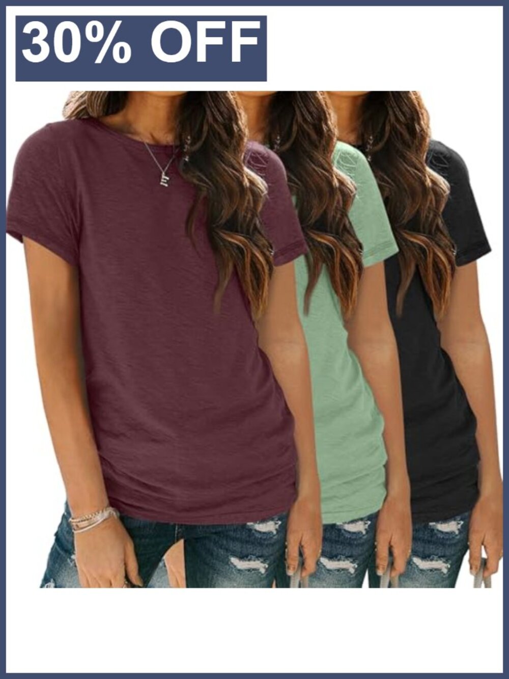 Womens 3 Pack Short Sleeve Crew Neck T-Shirts Loose Fit Summer Tees
